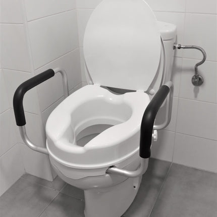 PEPE Mobility - paaugstināts tualetes sēdeklis ar roku balstiem 10 cm, tualetes sēdekļa pacēlājs ar vāku, tualetes sēdekļa stiprinājums pieaugušajiem, balts