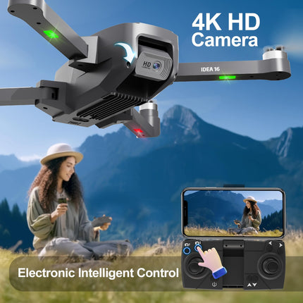 Drons ar kameru 4K bezkontaktu motora drons ar 2 kamerām 40KM/h MAX vēja izturīgs 4 līmeņu 5 GHz WIFI FPV droni RC kvadrokopteris bērniem pieaugušajiem 2 baterijas IDEA16