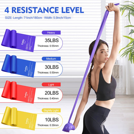 Fokky 1.8M fitnesa lentes, 4 pretestības lentu komplekts, vingrošanas lentes, pretestības lentes ar pārnēsāšanas somu un vingrinājumu instrukcijām, fitnesa lente Pilates jogai, fitnesa muskuļu veidošanai