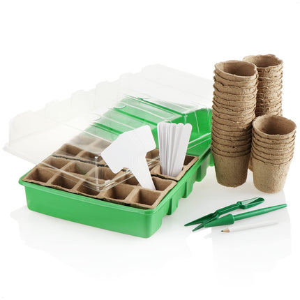 com-four® 68 daļu augu audzēšanas komplekts - iekštelpu siltumnīca augu audzēšanai - iekštelpu un āra audzēšanas komplekts - stādītājs ar stādu podiem un piederumiem (68 daļu audzēšanas komplekts zaļš/balts)