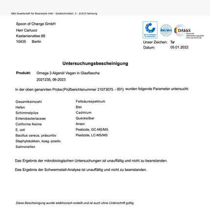 Augstākās kvalitātes vegāna Omega-3 aļģu eļļa (2900 mg dienā) - augsta deva - ar citronu - DHA un EPA - zinātniski pamatota, laboratorijā pārbaudīta - ilgtspējīga - ar D3 vitamīnu imūnsistēmai - Spoon of Change®