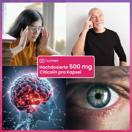 Citicoline CDP holīns 500 mg, 60 kapsulas, augsta biopieejamība, bez piedevām, pilns 500 mg citicoline/CDP holīna daudzums vienā kapsulā no nuoneo