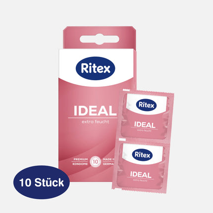 Ritex IDEAL prezervatīvi, īpaši mitrinoši, ar papildu lubrikantu, 10 gabali, ražoti Vācijā (1 iepakojums)
