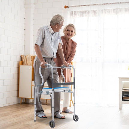 Froadp Gehhilfe für Senioren, Gehbock aus Aluminium Leicht Höhenverstellbar, Gehhilfen mit 2 Lenkrollen Rutschfest Stabil Gehwagen, Rollator Schmal für Wohnung Stehhilfe Ergonomische Griff