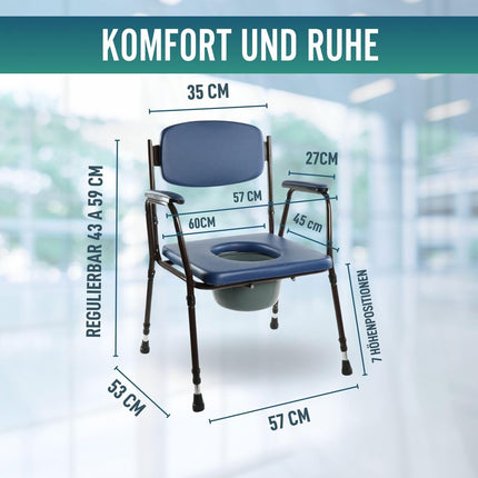 OrtoPrime tualetes krēsls, polsterēts, pārnēsājams, regulējams, pārnēsājams, ar piespraužamu bidē, vannas istabas krēsls vecāka gadagājuma cilvēkiem, geriatrijas vannas istabas krēsls, ērts un izturīgs
