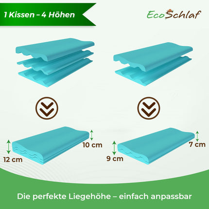 EcoSchlaf® ortopēdiskais spilvens 2025 Premium kakla atbalsta spilvens – sertificēts – spilvens gulēšanai uz sāniem Kakla spilvens, kas izgatavots no mīkstām atmiņas putām – ergonomisks spilvens – kakla sāpēm – regulējams augstums