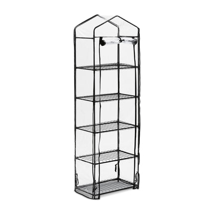 Relaxdays balkona siltumnīca, augstums x platums x dziļums: 193 x 58 x 36 cm, 5 līmeņi, dzelzs un PVC plēve, caurspīdīga/melna