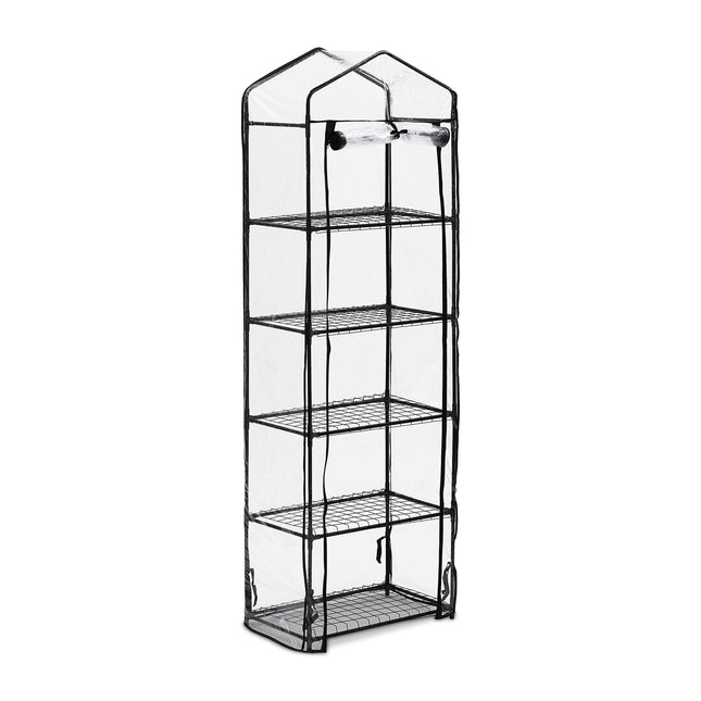 Relaxdays balkona siltumnīca, augstums x platums x dziļums: 193 x 58 x 36 cm, 5 līmeņi, dzelzs un PVC plēve, caurspīdīga/melna