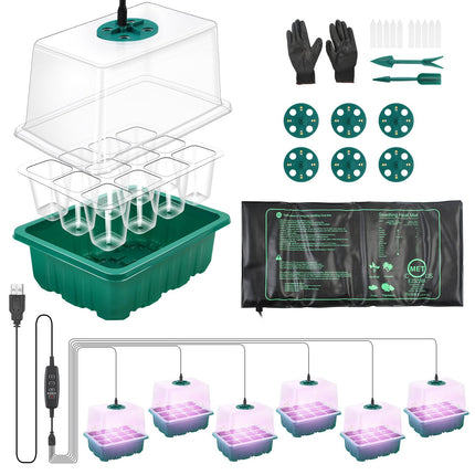 MaxAwe iekštelpu siltumnīcas pavairotājs ar laika regulatoru un stādu siltuma paklāju, 6 iepakojuma mini siltumnīcas pavairotājs ar 8LED gaismu, stādu sākuma paplātes, siltumnīcas pavairotājs augiem