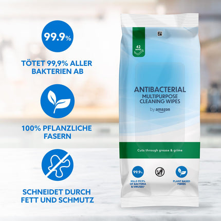 Amazon antibakteriālā daudzfunkcionālā tīrīšanas lupatiņa, svaiga, 6 x 42 lupatiņas