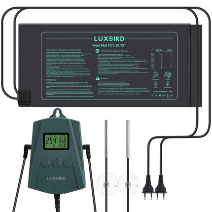 Luxbird apkures paklājiņš ar termostata regulatoru augu un stādu dīgšanai, apkures paklāju komplekts, 2 gabali, 21 W iekštelpu siltumnīcas apkures paklājiņš 10"x20,75", automātiska temperatūras kontrole