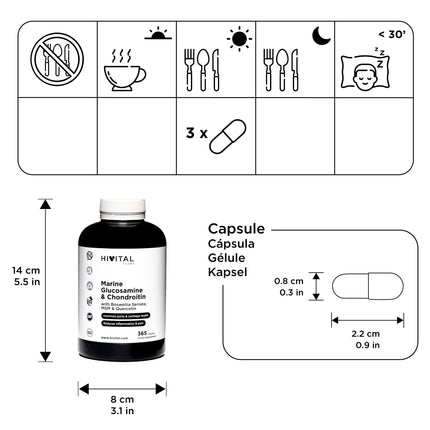 Glikozamīns ar hondroitīnu. 365 kapsulas 4 mēnešu ārstēšanai. Ar 1500 mg jūras glikozamīna 2KCL, jūras hondroitīnu, MSM, Boswellia Serrata un kvercetīnu. Ražotājs: HIVITAL