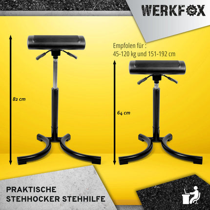 Werkfox® stāvkrēsls ar ergonomisku regulējamu augstumu; Stāvkrēsls darbnīcas atbalstam, stāvkrēsls galdam, birojam, rūpniecībai