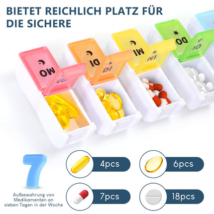 JANUIXCO Tablešu kastīte 7 dienām Rīts Vakars - Tablešu kastīte 7 dienām 2 nodalījumi noņemami, bez BPA - Zāļu kastīte 14 nodalījumi viegli atverami, lietošanai ceļā