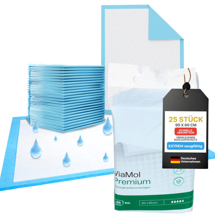 ViaMol® Premium vienreizējās lietošanas ieliktņi urīna nesaturēšanai – 25 x pārtinamie ieliktņi – mīksti un ērti, absorbējoši 1400 ml/m² – Premium medicīniskie ieliktņi 60x90 cm, 5 slāņu