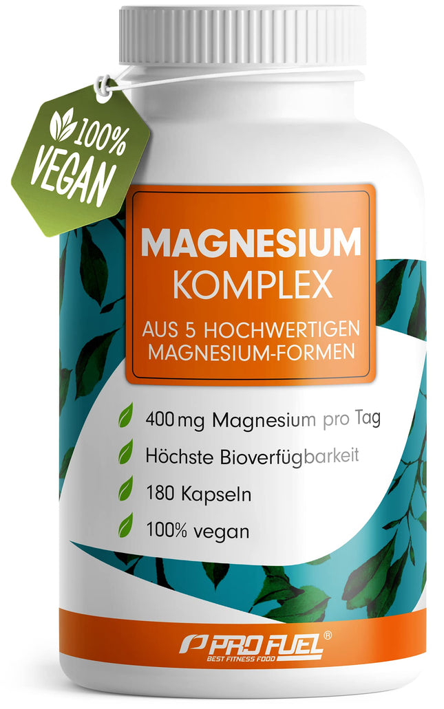 Magnija komplekss 180 kapsulas, 400 mg elementārā magnija dienā, 5 augstas kvalitātes formas: magnija oksīds, citrāts, bisglicināts, malāts un askorbāts, optimāla biopieejamība, 3 mēnešu krājumi