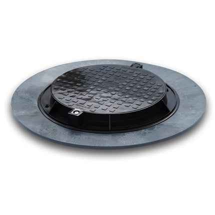 Varile 1100 mm XXL plastmasas lūkas vāks | universāls lūkas vāks | cisternas vāks (melns)