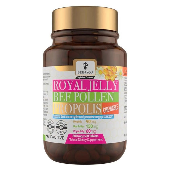 Bee&amp;You peru pieniņa ziedputekšņi propoliss ar 500 mg 60 tabletēm (Propolisa kapsulas - Košļājamās tabletes - Propolisa ekstrakts - Bez piedevām - Godīgas tirdzniecības produkts - Dabīgas un kontrolētas sastāvdaļas)