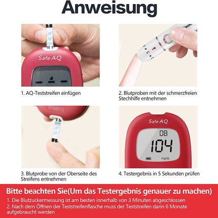 Sinocare asins glikozes mērītājs, mg/dL, asins glikozes mērītāja komplekts ar testa strēmelēm x25, diabēta pašpārbaudes komplekts, pārnēsājams ceļojumiem (Safe AQ smart)