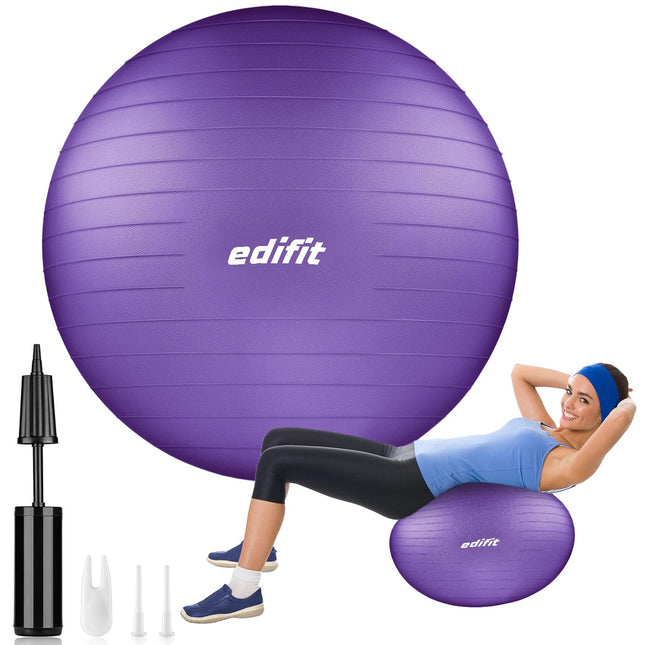 EDIFIT, vingrošanas bumba, 55, 65 un 75, Pezzi bumba, ieskaitot piepūtēju, Pilates bumba, sēžamā bumba, Pilates, jogas bumba, vingrošana (65 cm, violeta)