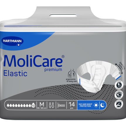 MoliCare Premium elastīgās biksītes: smagas urīna nesaturēšanas gadījumā sievietēm un vīriešiem; 10 pilieni, M izmērs (85–120 cm gurnu apkārtmērs), 14 gabali