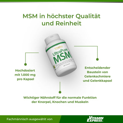 MSM augsta deva, īpaši tīras MSM kapsulas ar 1000 mg metilsulfonilmetāna, 180 kapsulas 6 mēnešiem, bez liekām piedevām Vitality Nutritionals no VitaminExpress