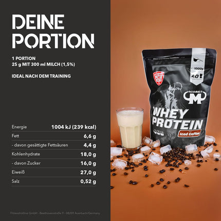 Mammut Nutrition sūkalu proteīns, ledus kafija ar īstu kafiju, sūkalas, proteīns, proteīna kokteilis, 1000 g