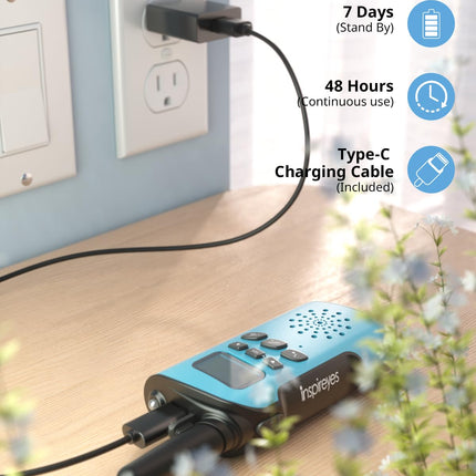 Inspireyes Walkie Talkie Kids uzlādējama rācija, 48 stundu darba laiks, 8 kanālu divvirzienu radio, dāvanas zēniem un meitenēm, pārgājieni un kempings brīvā dabā, 3–12 gadus veca rotaļlieta
