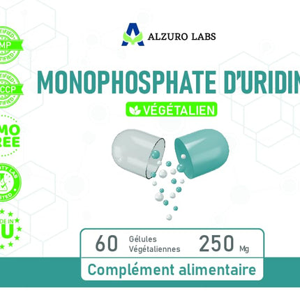 Alzuro Labs uridīna monofosfāts | 250 mg | 60 vegānu kapsulas | Augstas devas smadzeņu, atmiņas un nervu sistēmas atbalsts | 2 mēnešu krājums | Laboratorijā pārbaudīts GMP sertificēts uztura bagātinātājs