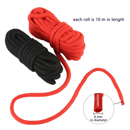 LIHAO 2 x 10 m BDSM verdzības virves melnas/sarkanas