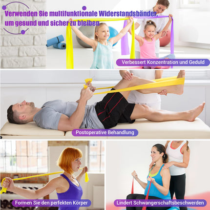 COFOF fitnesa lentu komplekts (4 gab.), 1,8 m vingrošanas lente ar 4 pretestības līmeņiem, fitnesa lente ar pārnēsāšanas somu un vingrošanas instrukciju, ideāli piemērota jogai, pilates, spēka treniņiem, fizioterapijai.