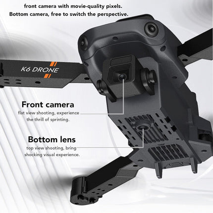 Salokāms kvadrokoptera drons, K6 FPV RC kvadrokopters ar 1080P 4K HD dubulto kameru, 15 minūšu lidojuma laiks, inteliģenta planēšana un šķēršļu apiešana, 50x tālummaiņas Wi-Fi drons