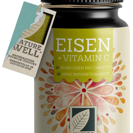 Dzelzs tabletes ar augstu devu 180x ar 40 mg dzelzs + C vitamīnu (40 mg) no mežrozīšu augļiem - VEGĀNAS dzelzs tabletes ar biopieejamu dzelzi, augstu devu no dzelzs bisglicināta - bez nevēlamām piedevām