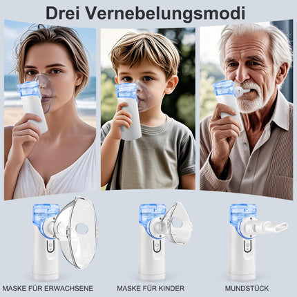 Inhalators, pārnēsājams inhalācijas ierīces smidzinātāja komplekts, zema trokšņa inhalators ar iemutni, inhalatora smidzinātājs bērniem un pieaugušajiem, inhalators ar iemutni, uzlādējams USB-C - zils