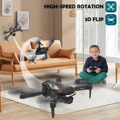 Drons ar 1080P HD kameru bērniem, tālvadības drons ar 2 baterijām, salokāms kvadrokopters ar FPV WiFi pārraidi, gravitācijas sensors, 3D apgriešanas režīms, pacelšanās/nosēšanās ar vienu pogu, augstuma noturēšanas režīms (melns)