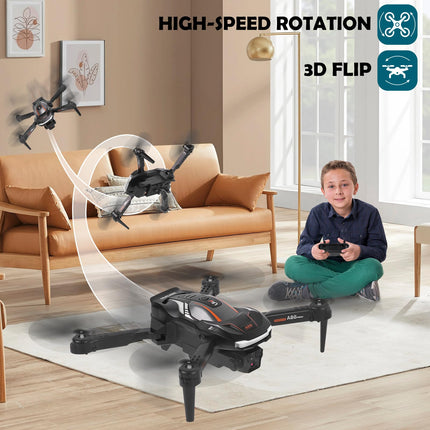 Drons ar 1080P HD kameru bērniem, tālvadības drons ar 2 baterijām, salokāms kvadrokopters ar FPV WiFi pārraidi, gravitācijas sensors, 3D apgriešanas režīms, pacelšanās/nosēšanās ar vienu pogu, augstuma noturēšanas režīms (melns)