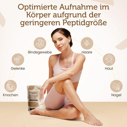 WOWNATUR® kolagēna pulveris 500 g - ideāla šķīdība - augstākās kvalitātes halāla kolagēna hidrolizāts - 1., 2. un 3. tipa peptīdi - oriģināls - (50 porcijas)