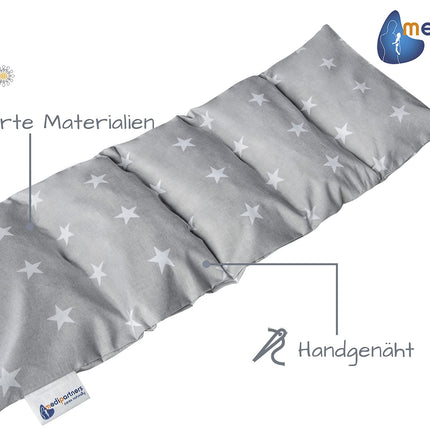Medi Partners ķiršu kauliņu spilvens 60x20cm 800g 100% kokvilna 5 kameru liels organisks dabīgs siltuma spilvens aukstuma terapijai noņemams pārvalks (zvaigznes)