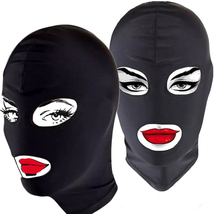 BDSM maska ​​no FOPS 100% spandekss SM maska ​​S/M izmēra vergiem un lomu spēlēm, stiepjas līdz 58 cm, brīva no acīm un mutes, elpojoša un ērta, ideāli piemērota seksa kontroles un stimulācijas spēlēm, melna FOPS B23-1