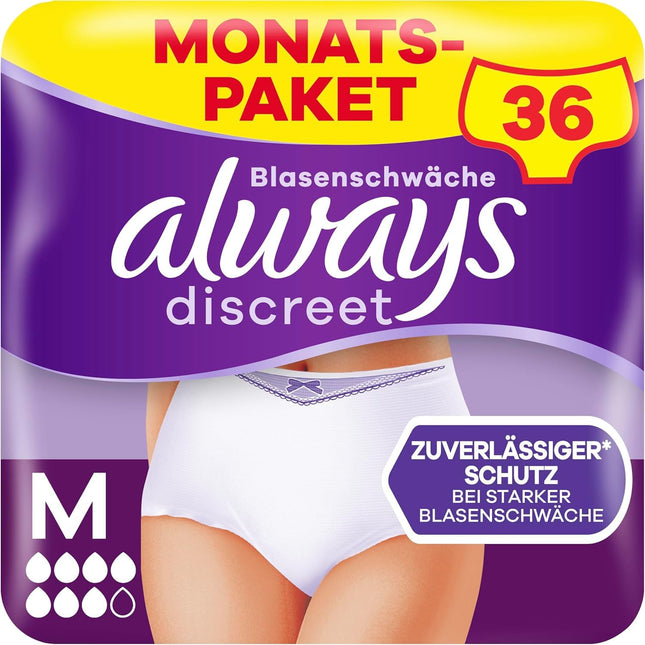 Always Discreet inkontinences biksītes sievietēm Plus M, 36 gabali, acumirklī aiztur smakas un šķidrumus