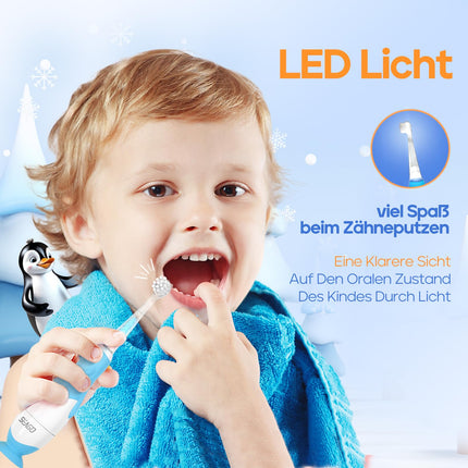 Seago elektriskā zobu birste bērniem un zīdaiņiem Zobu birstes no 0, 1, 2, 3 gadu vecumam, ar LED gaismu, apaļas, mīkstas nomaiņas birstes, elektriskā zobu birste zīdaiņiem, 2 minūšu viedais taimeris, ūdensizturīgs IPX7, SG513 (zila)