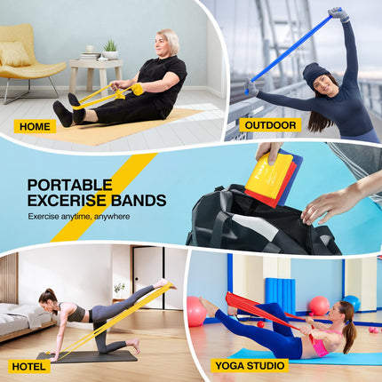 3 1,5 m/2 m garu fitnesa joslu komplekts, pretestības lentes ar 3 stipruma līmeņiem, 100 % dabīgas lateksa pretestības lentes CrossFit, muskuļu veidošanai, jogai, Pilates vingrinājumiem vīriešiem un sievietēm.