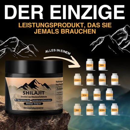 Tīra Himalaju šiladžita sveķu masa - 50 g zelta kvalitātes 100% tīra, 3 mēnešu krājumi, bagāta ar 85 minerālvielām, fulvīnskābi un humīnskābi, stiprina imūnsistēmu un vitalitāti, vīriešiem un sievietēm