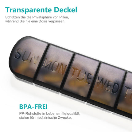 FHORAIN 7 dienu tablešu kaste, liela zāļu kaste, tablešu organizators, BPA nesaturoša pārnēsājama tablešu kaste zivju eļļai, medikamentiem, vitamīniem un uztura bagātinātājiem (melna)