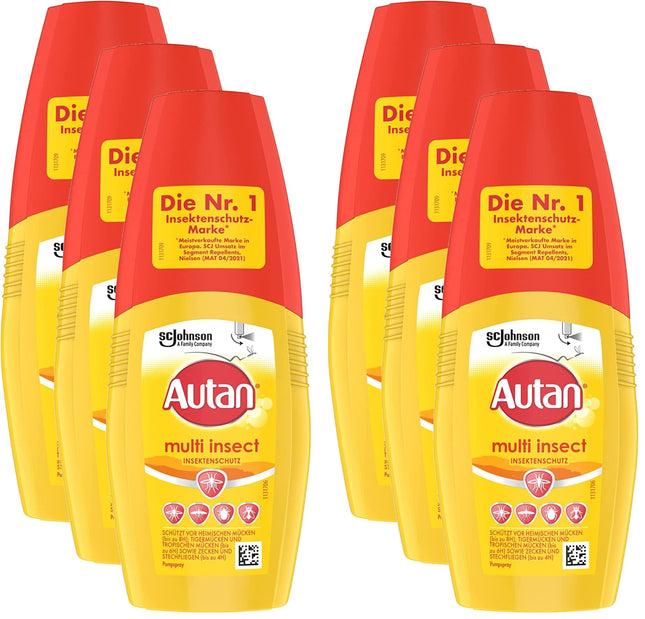 Autan daudzfunkcionālais kukaiņu atbaidīšanas pumpis, aizsardzība pret dažādiem kukaiņiem pret odiem, mušām un ērcēm, 6 iepakojums (6 x 100 ml)