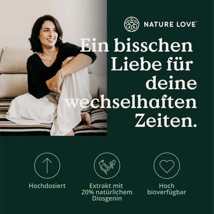 NATURE LOVE® Wild Yam kapsulas - 180 vegānas menopauzes kapsulas - Augsta deva ar 880 mg ekstrakta (ieskaitot 176 mg diosgenīna) - laboratoriski pārbaudīts, bez nevēlamām piedevām un ražots Vācijā