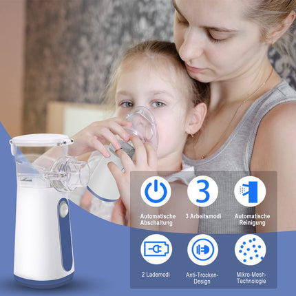 Inhalators bērniem, inhalatori pieaugušajiem, zīdaiņu inhalatora komplekts ar maskām un uzgali, pārnēsājams, kluss, automātiska tīrīšanas funkcija