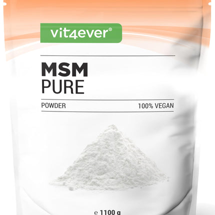 MSM pulveris - 1,1 kg (1100 g) - 99,9% tīrs kristālisks metilsulfonilmetāns - sieta koeficients 40-80 - organiskais sērs - vegāns