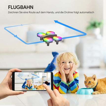 Mini drons ar kameru HD 1080P bērniem iesācējiem, TOMZON RC kvadrokopters ar krāsainām gaismas diodēm, ilgs lidojuma laiks, 360° propelleru aizsardzība/metiens/3D apgrieziens/, helikoptera tālvadības rotaļu drons iekštelpām