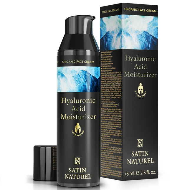 Satin Naturel mitrinošs sejas krēms vīriešiem ar ORGANISKU alveju + hialuronskābi + argāna eļļu - vīriešu sejas krēms optimālai kopšanai un svaigumam - vīriešu sejas kopšana 75ml - vegānu ādas kopšana